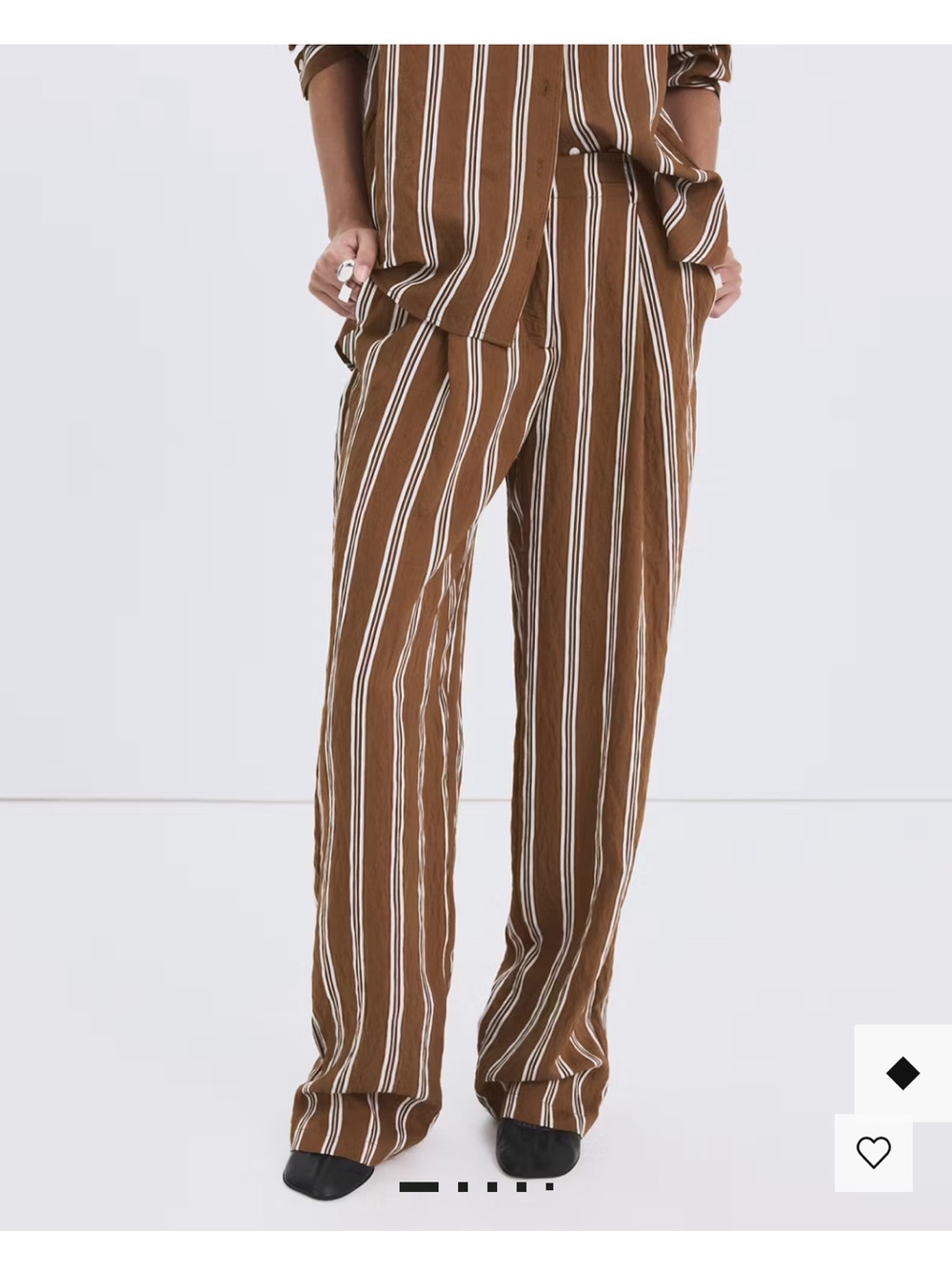 Wide-Leg Striped Pants in Brown by Mango. Small